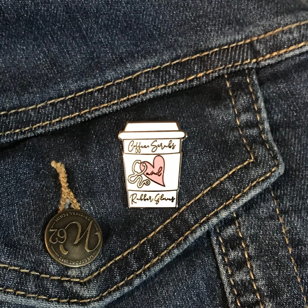 Coffee, Scrubs and Rubber Gloves Enamel Lapel Pin